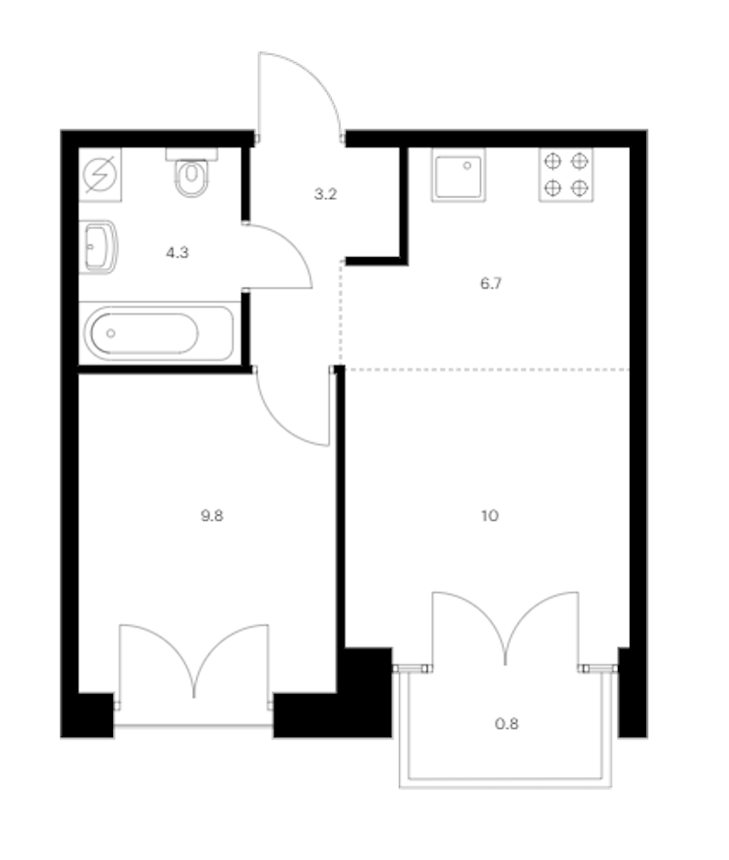 1-комнатная квартира 34.8 м², 6/9 эт., ЖК «Лермонтовский 54»